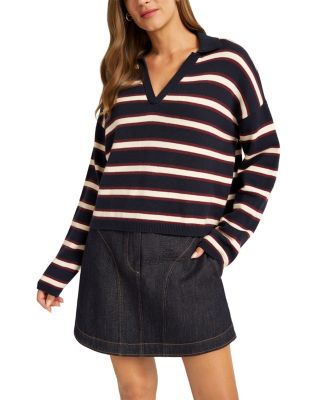Brey Striped Cotton & Cashmere Henley Sweater