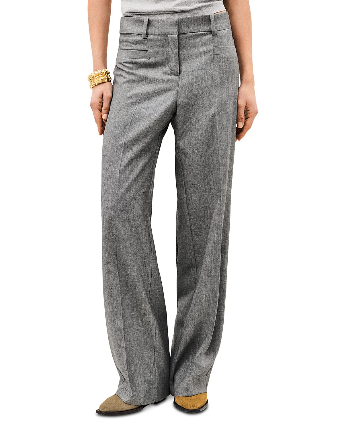 ba & sh Cistachio Mid Rise Wide Leg Pants