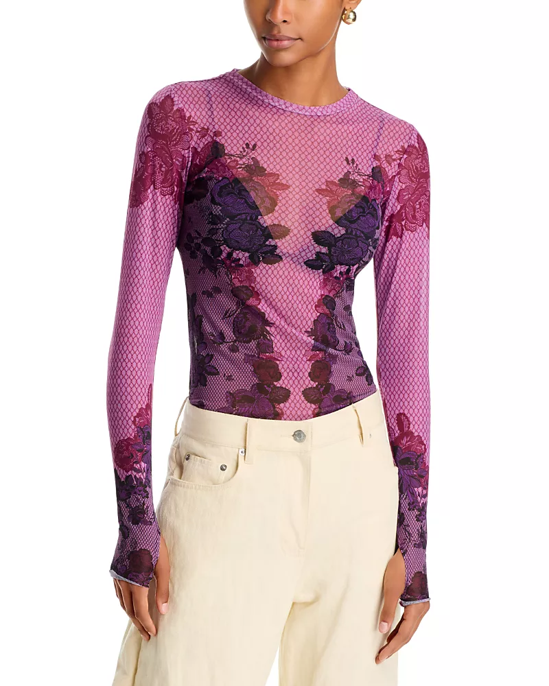 Afrm Kaylee Long Sleeve Printed Mesh Top