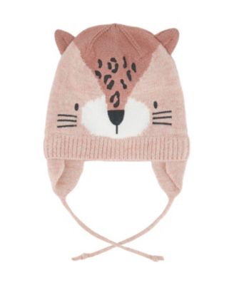 Girls' Leopard Face Fleece Lined Ear Flap Winter Knit Hat - Baby