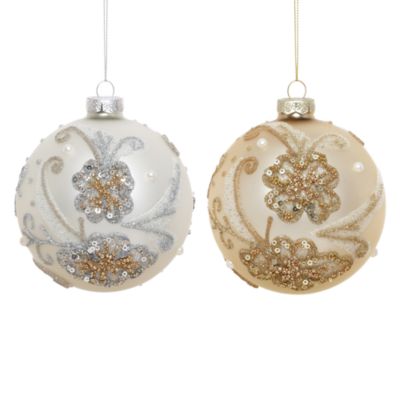 Glittered Floral Ornament, Set of 6