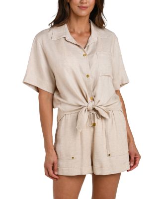 Delphine Coast Knot Hem Shirt Swim Cover-Up