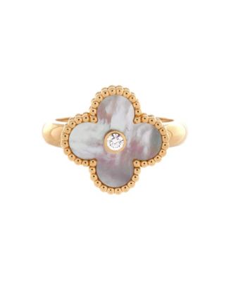  Vintage Alhambra Ring 18K Gold with Mother of Pearl and Diamond