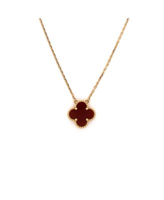  Vintage Alhambra Pendant Necklace 18K Gold and Carnelian, 16.5"