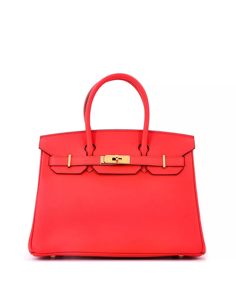 Pre-Owned HERMES Birkin 30 Handbag Red Epsom with Gold Hardware