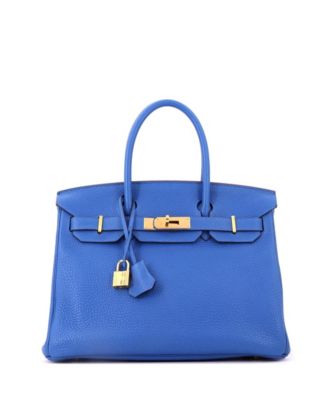 Birkin 30 Handbag Blue Clemence with Gold Hardware