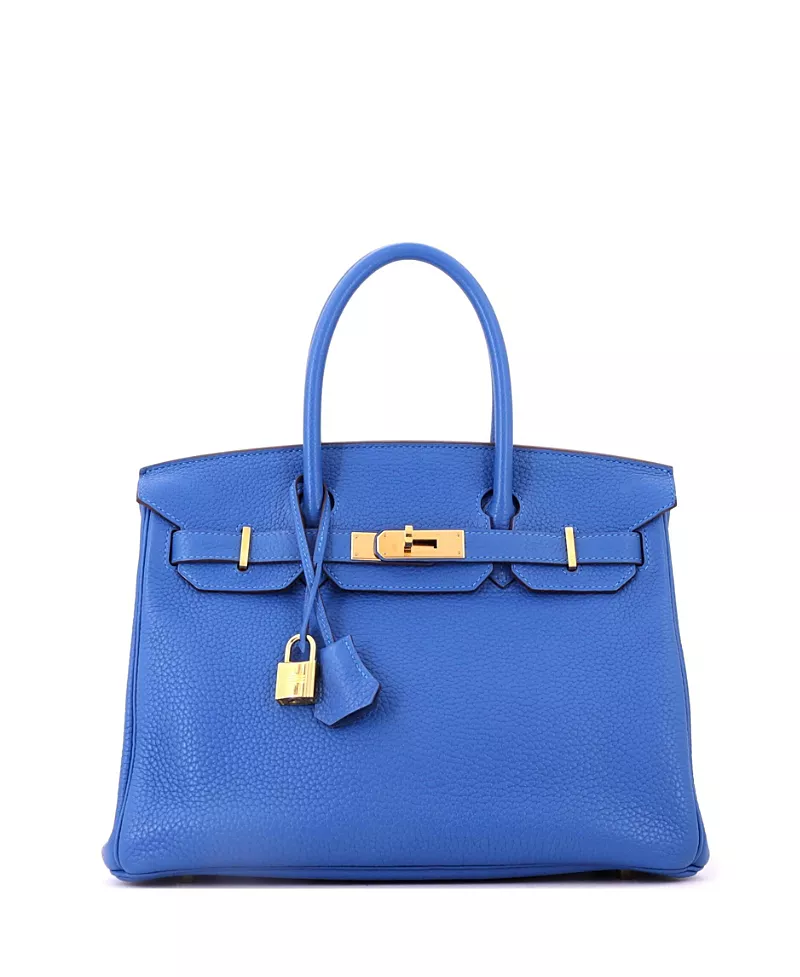 Pre-Owned HERMES Birkin 30 Handbag Blue Clemence with Gold Hardware