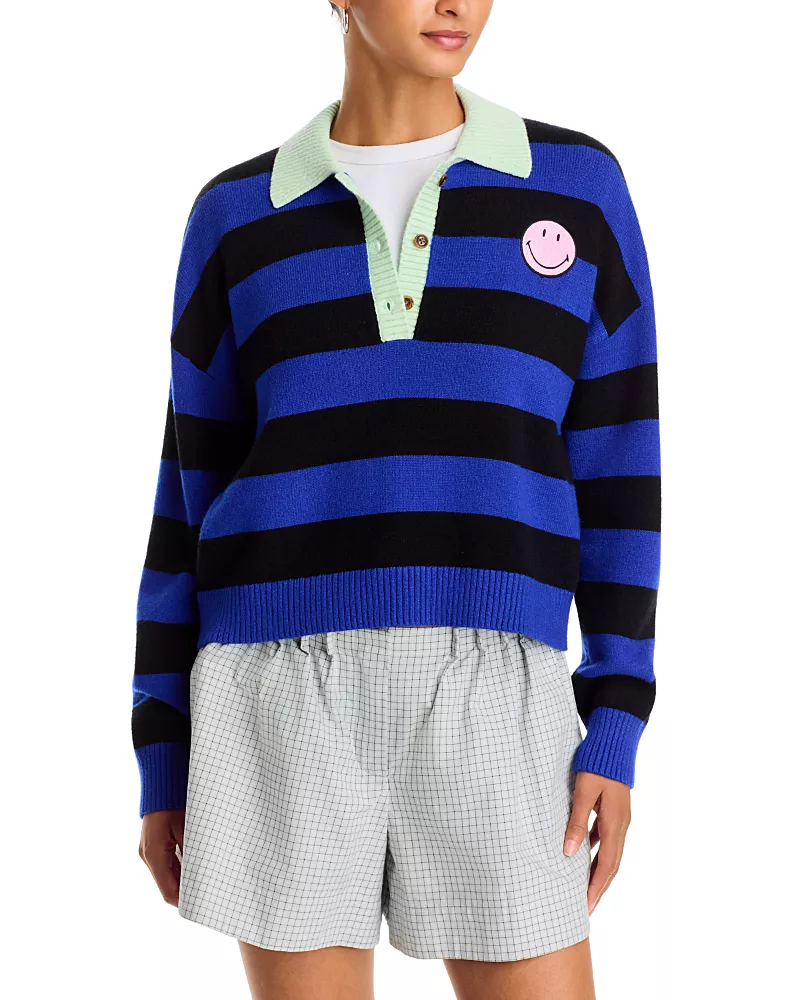 Aqua Smiley Face Rugby Sweater - Exclusive