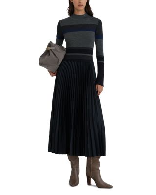 Petites Wool Blend Stripe Midi Dress