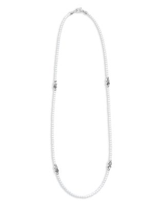 Sterling Silver Signature Caviar White Agate Station Necklace, 18"