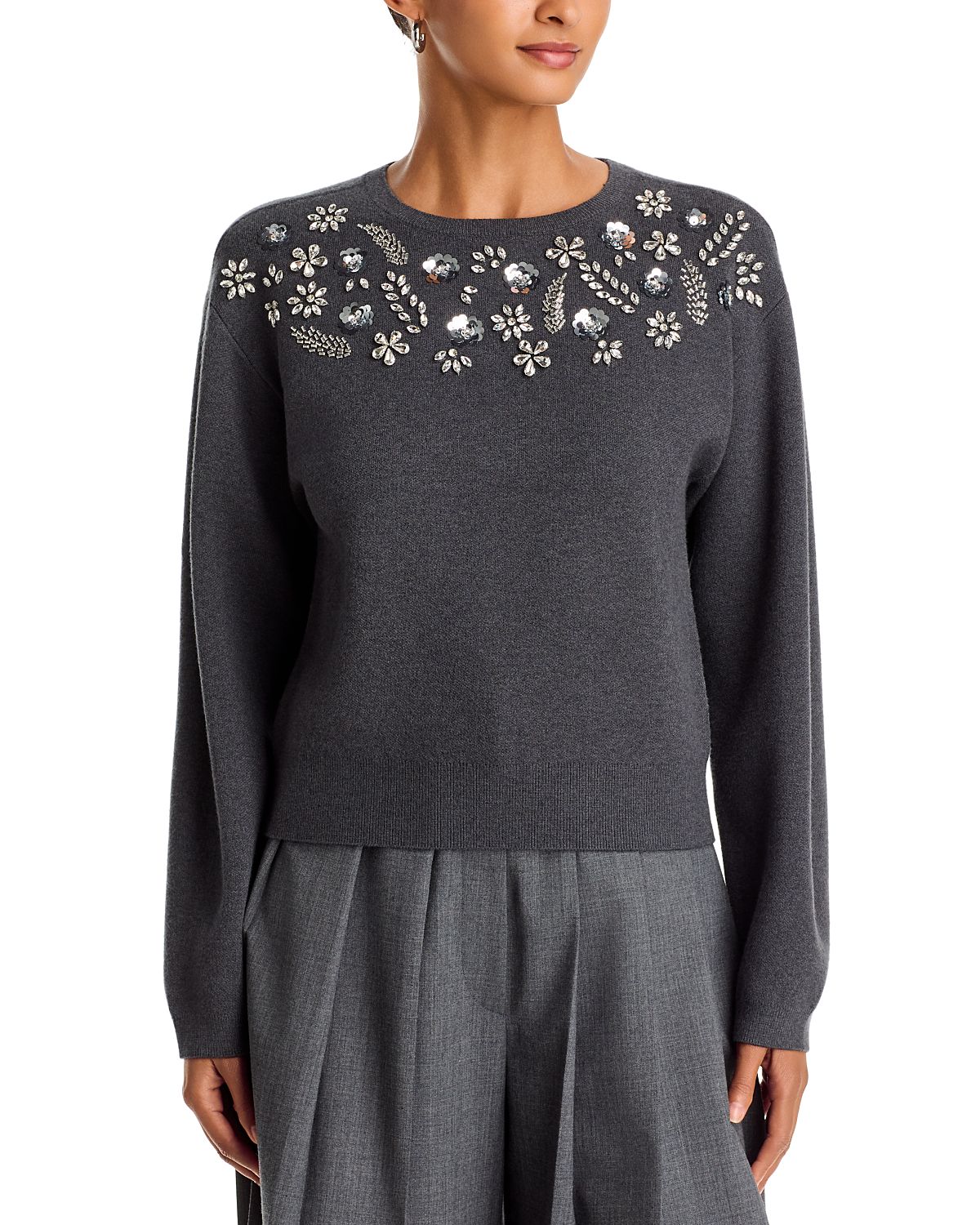 Aqua Rhinestone Embellished Crewneck Sweater - Exclusive