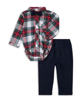 Boys' Poinsettia Plaid Flannel Bodysuit, Bow Tie & Pants Set - Baby