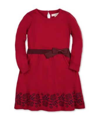  Girls' Organic Long Sleeve Skater Sweater Dress with Bow - Little Kid, Big Kid