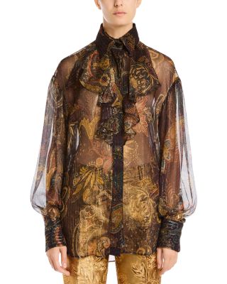 Silk Blend Ruffle Front Shirt 