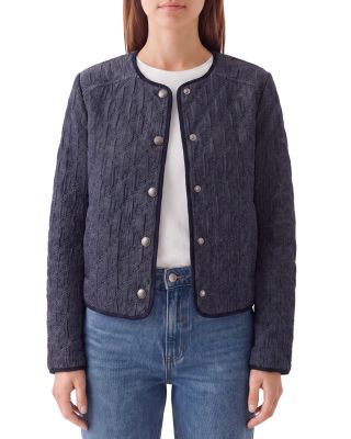 Quilted Denim Collarless Jacket