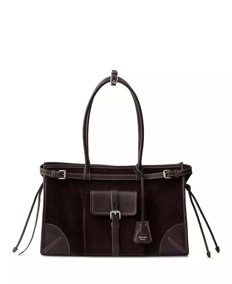 Prada Bonnie Large Corduroy and Leather Handbag