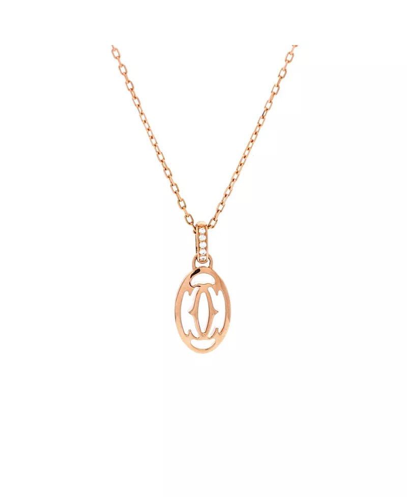 Pre-Owned Cartier Double C de Cartier Pendant Necklace 18K Rose Gold with Diamonds, 16