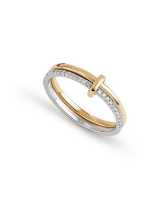  Solid Yellow Gold Duo Diamond Link Ring