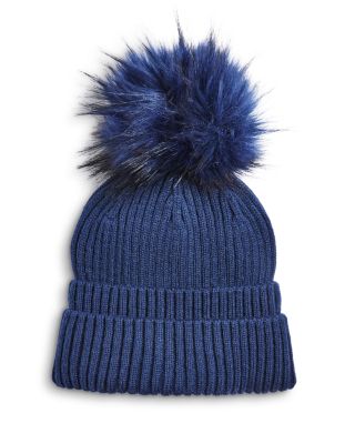 Kyi Kyi Ribbed Wool Blend & Faux Fur Pom-Pom Hat