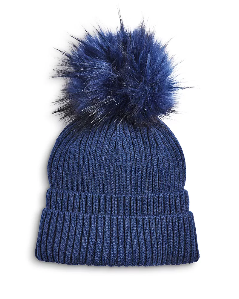 Kyi Kyi Ribbed Wool Blend & Faux Fur Pom-Pom Hat