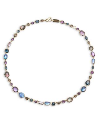 18K Yellow Gold Rock Candy Multi Gemstone Mixed Size Collar Necklace, 17.75"