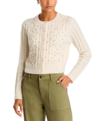 Crewneck Rhinestone Cable Knit Cardigan - Exclusive