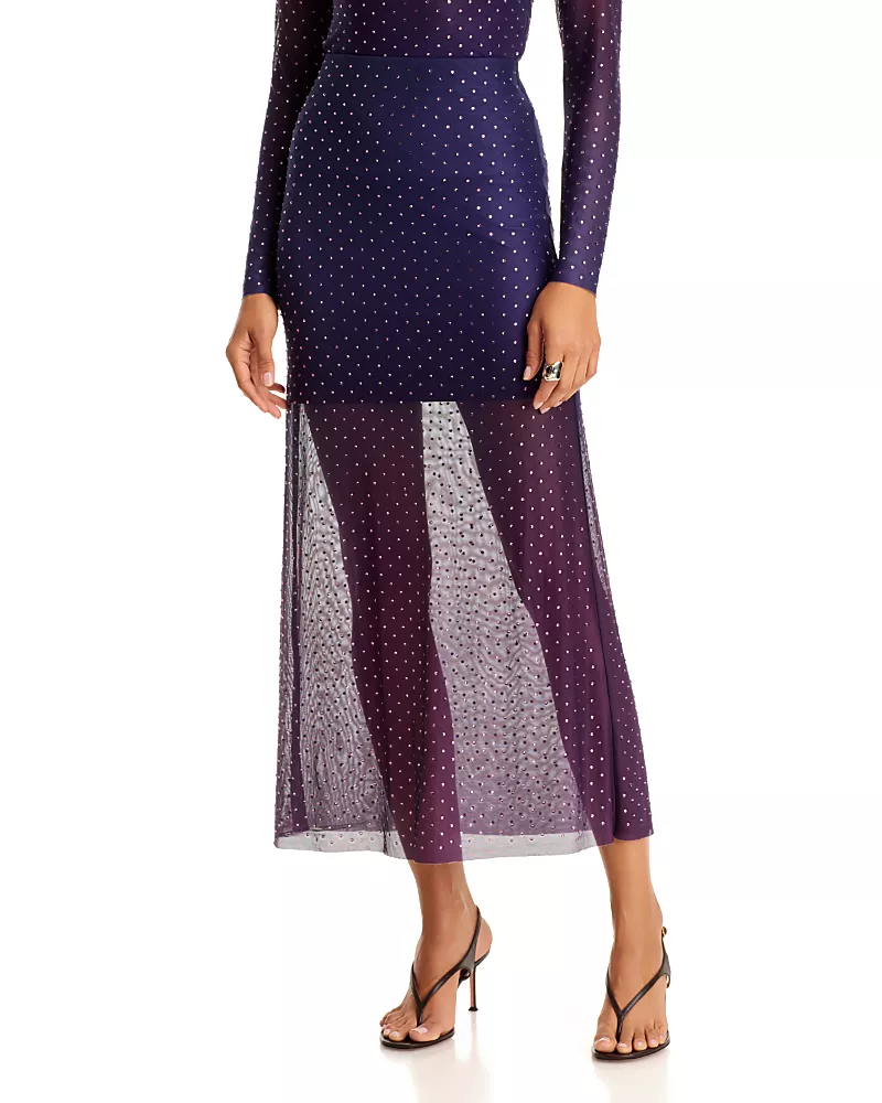 Aqua Ombre Embellished Mesh Maxi Skirt - Exclusive