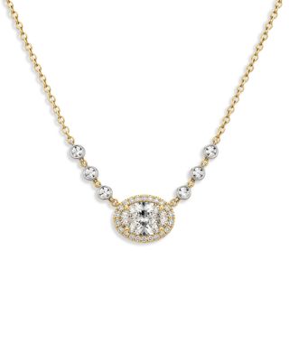 Meira T 14K White & Yellow Gold Lab Grown Diamond Oval & Round Halo Pendant Necklace, 1.21 tcw