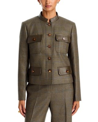 Leather Trim Wool Cropped Jacket