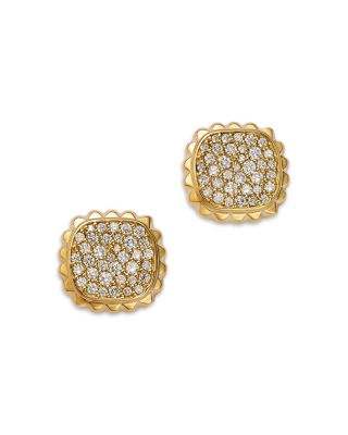 Bloomingdale's Fine Collection Diamond Pave Scalloped Edge Stud Earrings in 14K Yellow Gold, 1.0 tcw