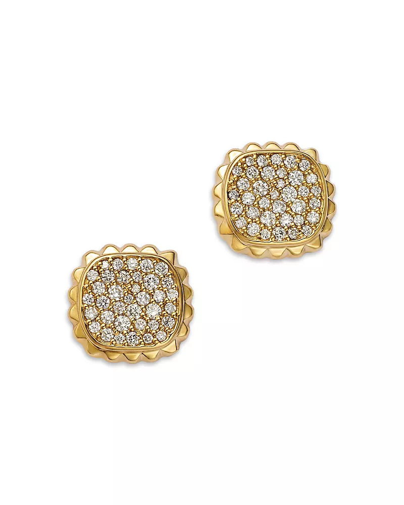Bloomingdale's Fine Collection Diamond Pave Scalloped Edge Stud Earrings in 14K Yellow Gold, 1.0 tcw