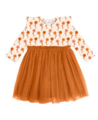 Girls' Cinnamon Floral Long Sleeve Tutu Dress - Baby, Little Kid, Big Kid