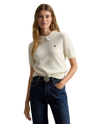 Lace Collar Short Sleeve Sweater