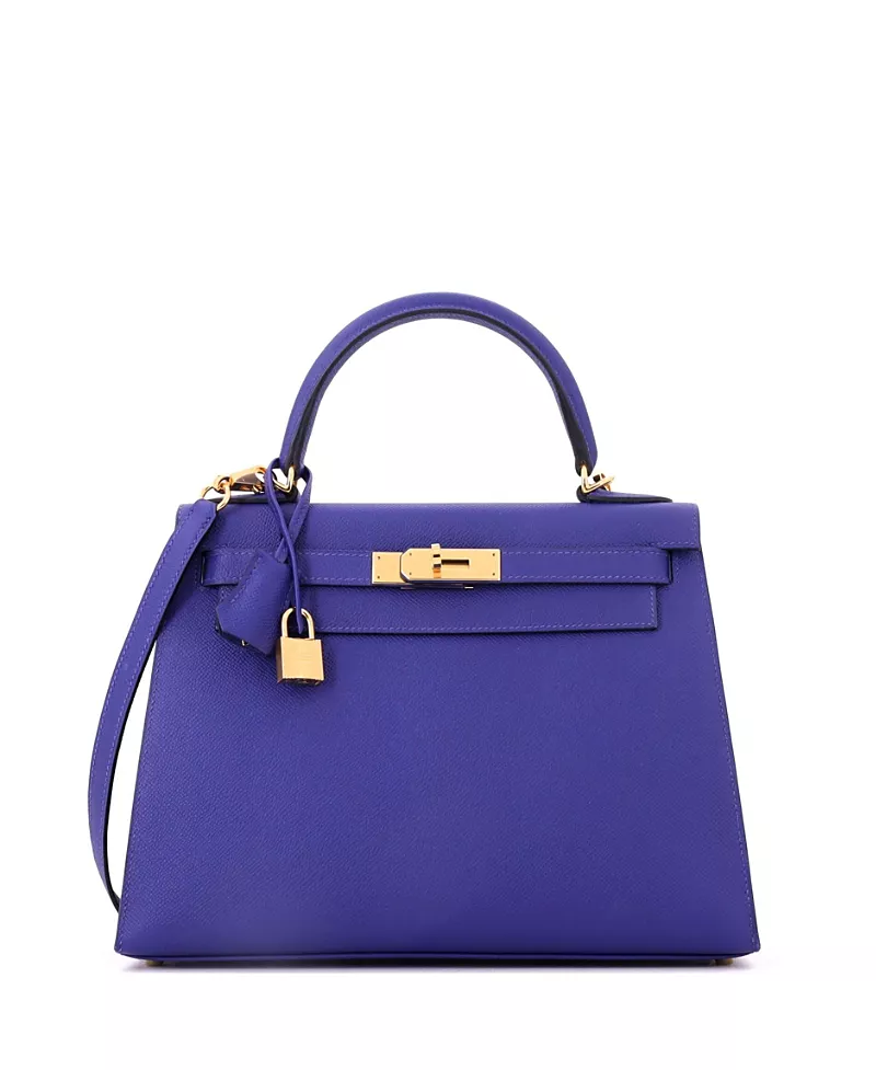 Pre-Owned HERMES Kelly 28 Handbag Blue Epsom with Gold Hardware