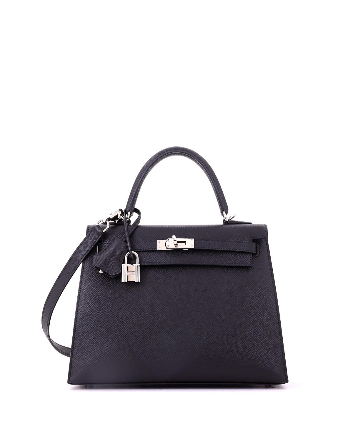 Pre-Owned HERMES Kelly 25 Handbag Black Epsom with Palladium Hardware