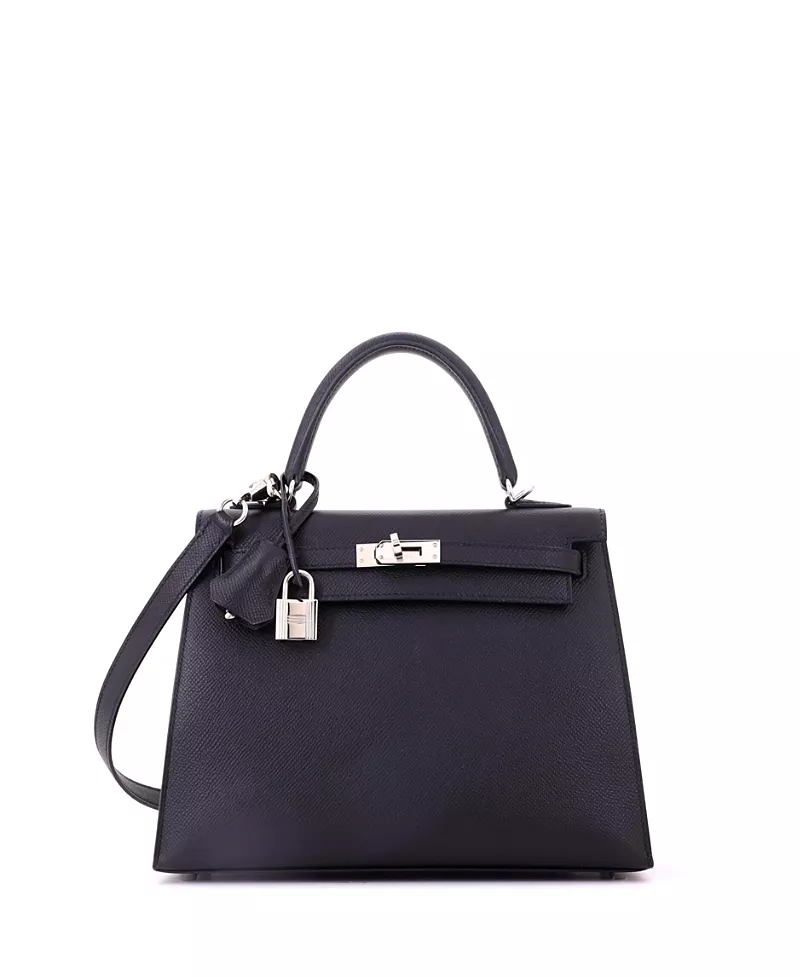 Pre-Owned HERMES Kelly 25 Handbag Black Epsom with Palladium Hardware