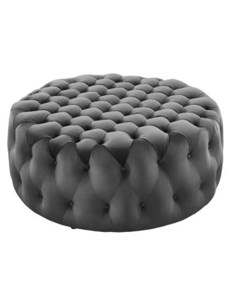  Amour Tufted Button Large Round Performance Velvet Ottoman