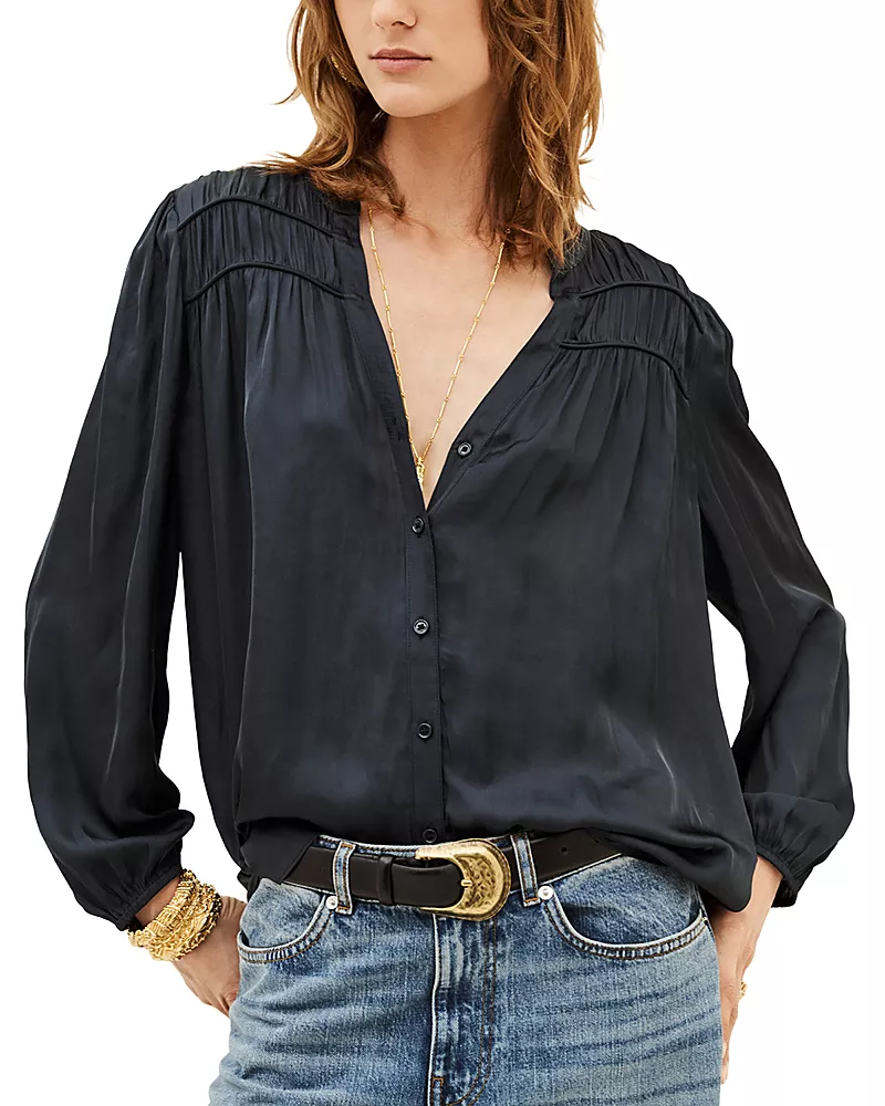 ba & sh Cessia Gathered Button Front Shirt