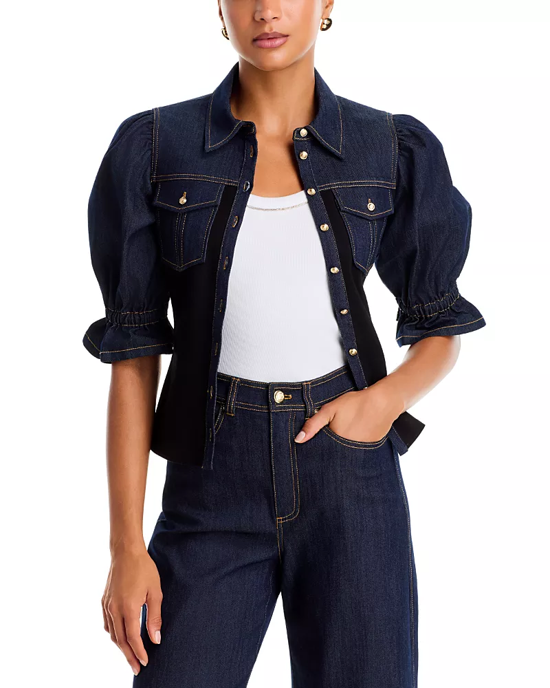 Cinq a Sept Lyric Indigo Ponte Puff Sleeve Blouse