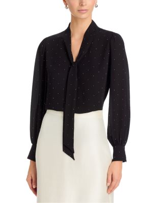 Long Sleeve Bow Tie Neck Blouse