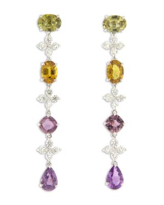 Diamond & Multicolor Sapphire Drop Earrings in 18K White Gold