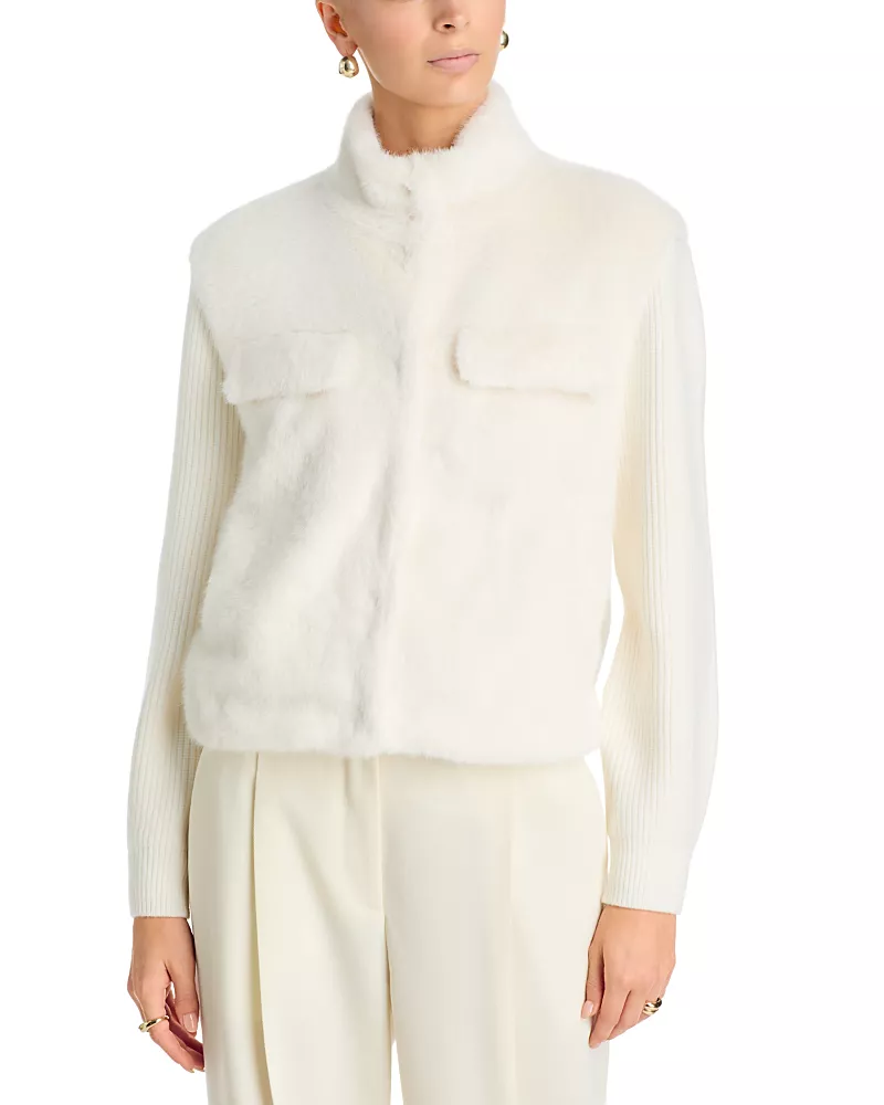 T Tahari Mixed Media Faux Fur Jacket