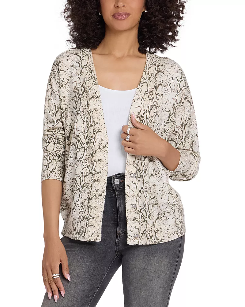 Nydj Printed V Neck Cropped Cardigan