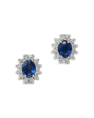 Sapphire & Diamond Oval Earrings in 14K White Gold