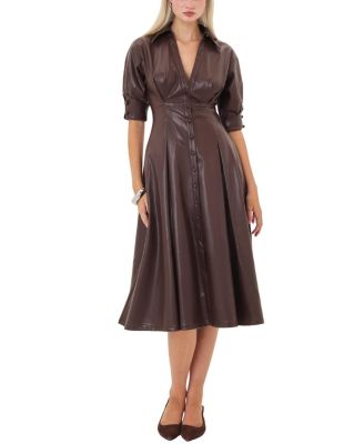  Vilda Faux Leather Pleated Midi Dress