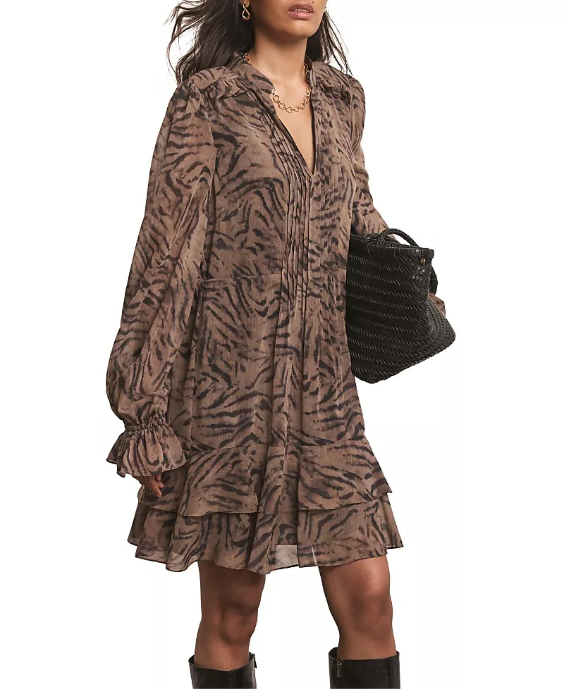 Mint Velvet Women's Long Sleeve Printed Ruffle Mini Dress