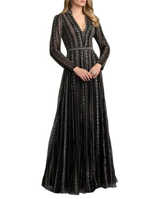 Mac Duggal Embellished Long Sleeve A-Line Gown