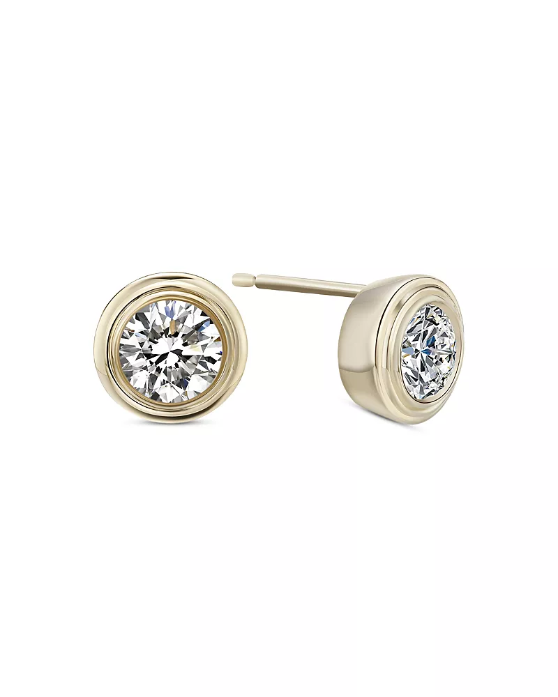 Moon & Meadow 10K Yellow Gold Lab Grown Diamond April Birthstone Bezel Stud Earrings, 1 tcw