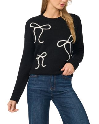 Bow Embroidery Crewneck Long Sleeve Sweater