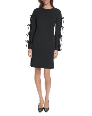 Stretch Velvet Bow Tie Sleeves Sheath Dress